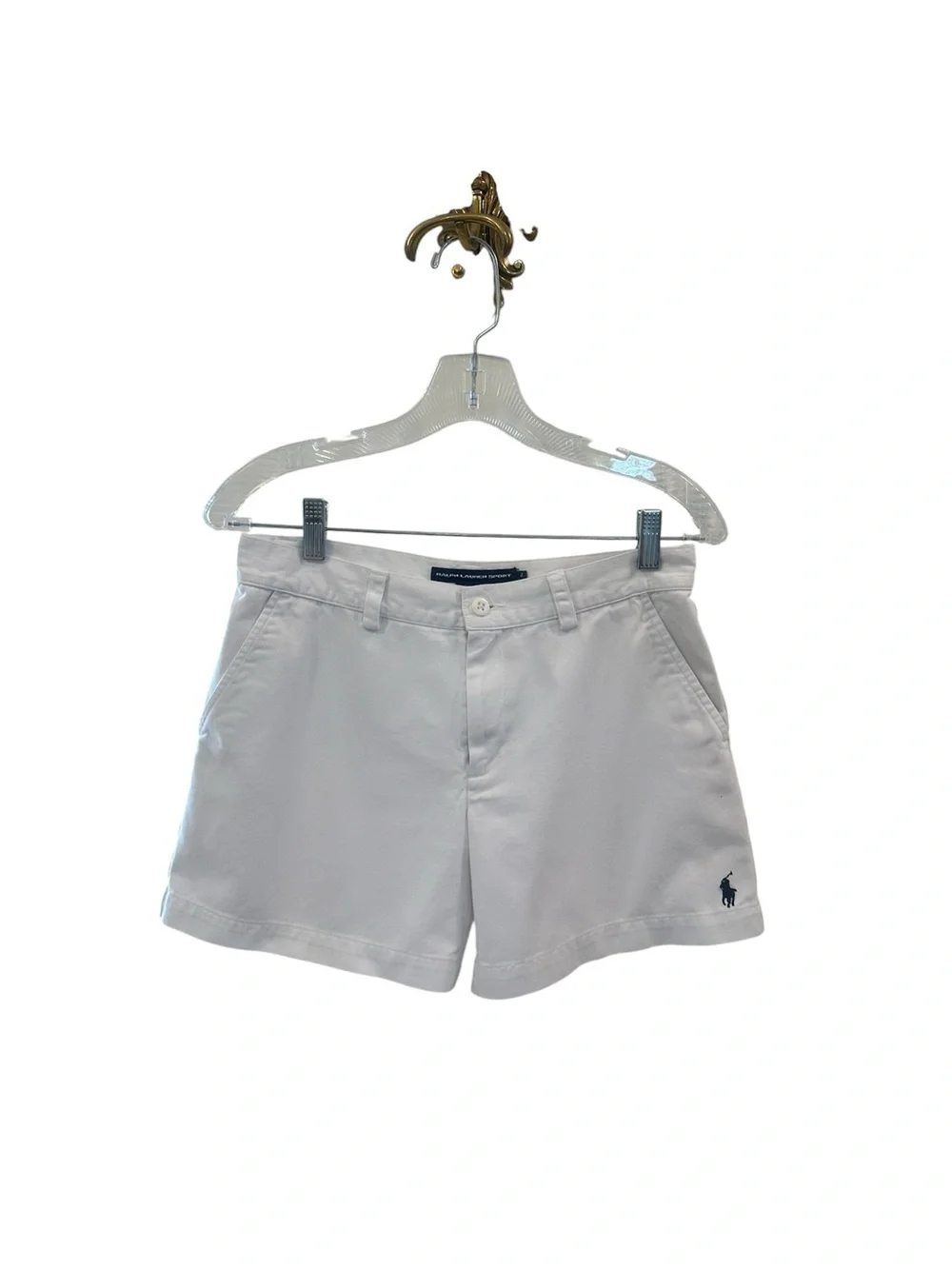 Ralph Lauren Sport White Classic Twill Chino Shorts - Size 2 Navy Pony Logo - Picture 5 of 11